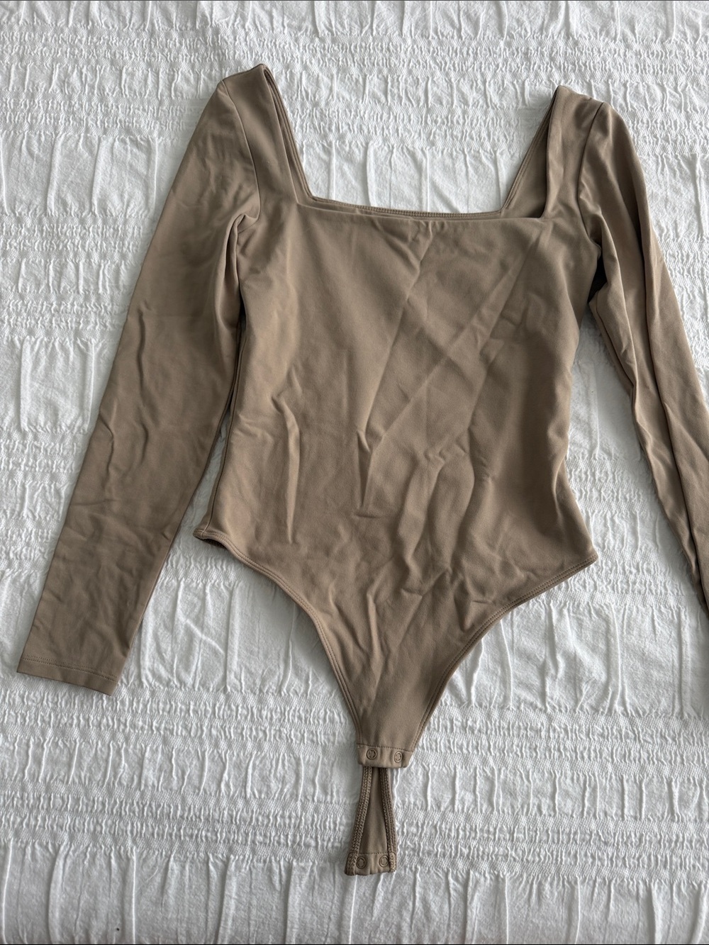 Aritzia Long-Sleeve Square-Neck Bodysuit in Taupe